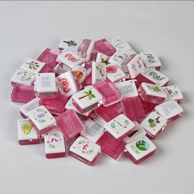 Pink Glitter Acrylic Mahjong Tiles