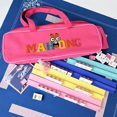 Pink Cartoon Emoji Mahjong Set