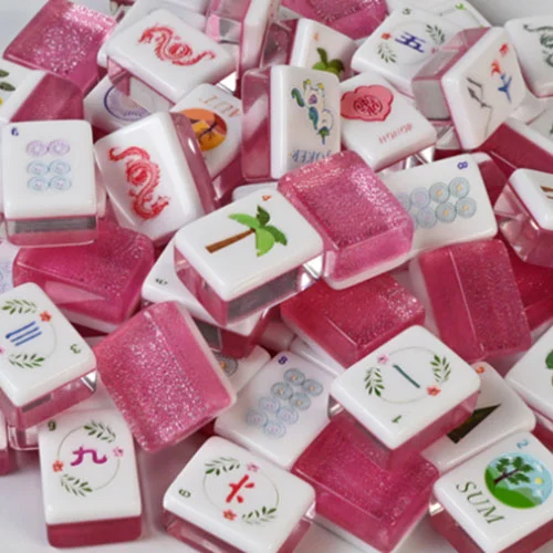 Pink Glitter Acrylic Mahjong Tiles